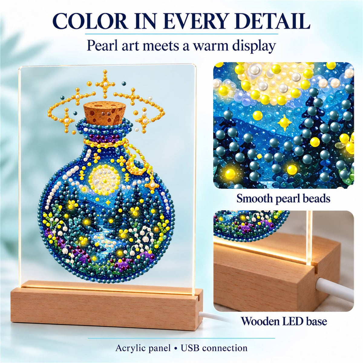 Starry Night in a Potion Bottle (Light-Up Pearl Painting)