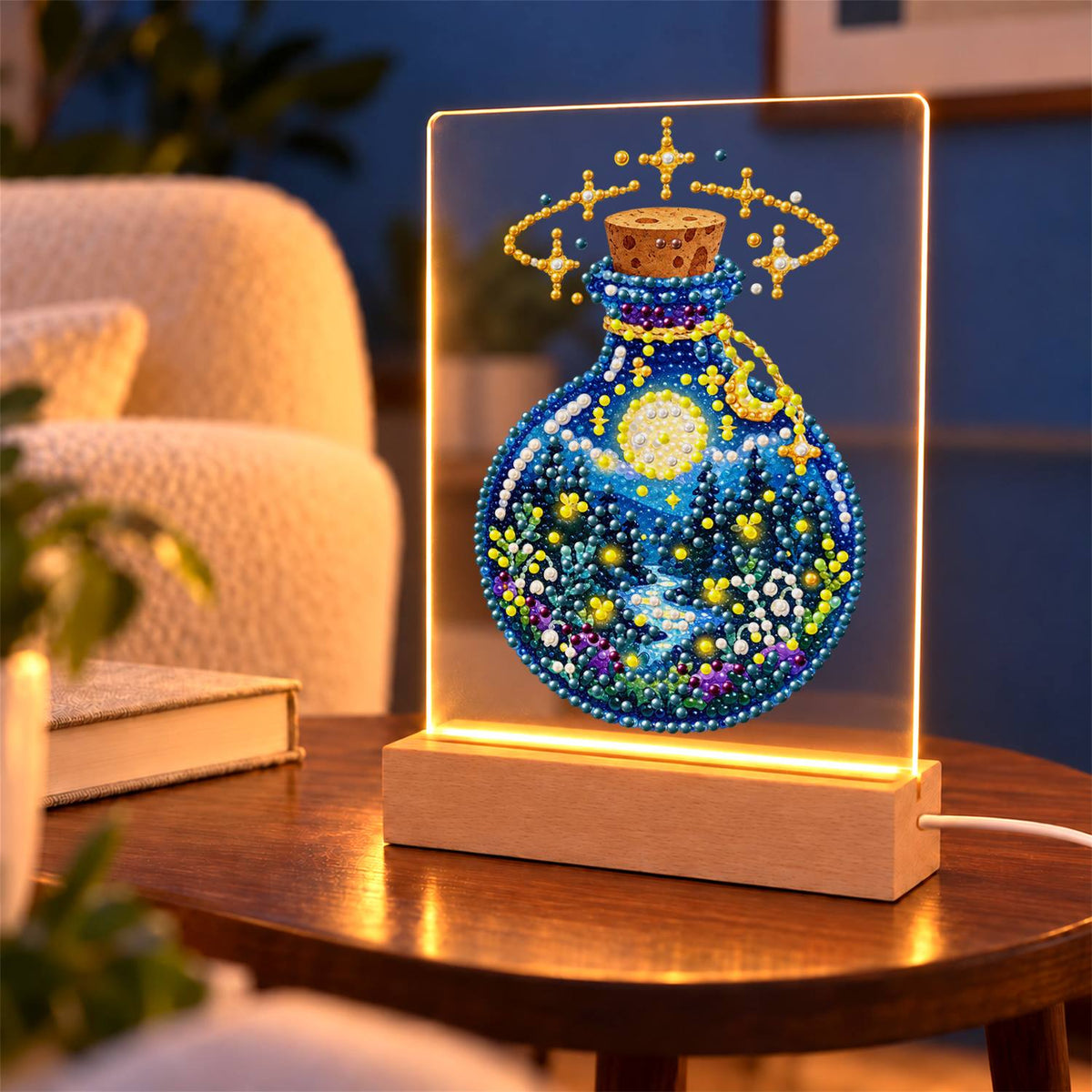 Starry Night in a Potion Bottle (Light-Up Pearl Painting)