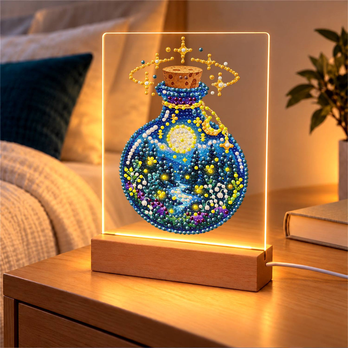 Starry Night in a Potion Bottle (Light-Up Pearl Painting)