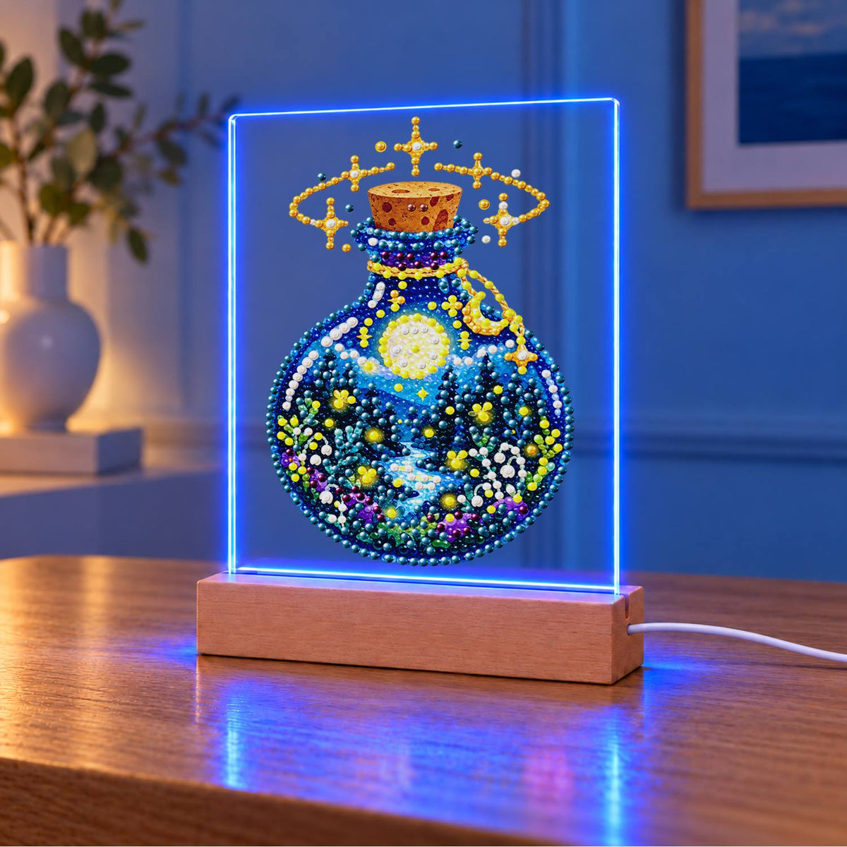 Starry Night in a Potion Bottle (Light-Up Pearl Painting)