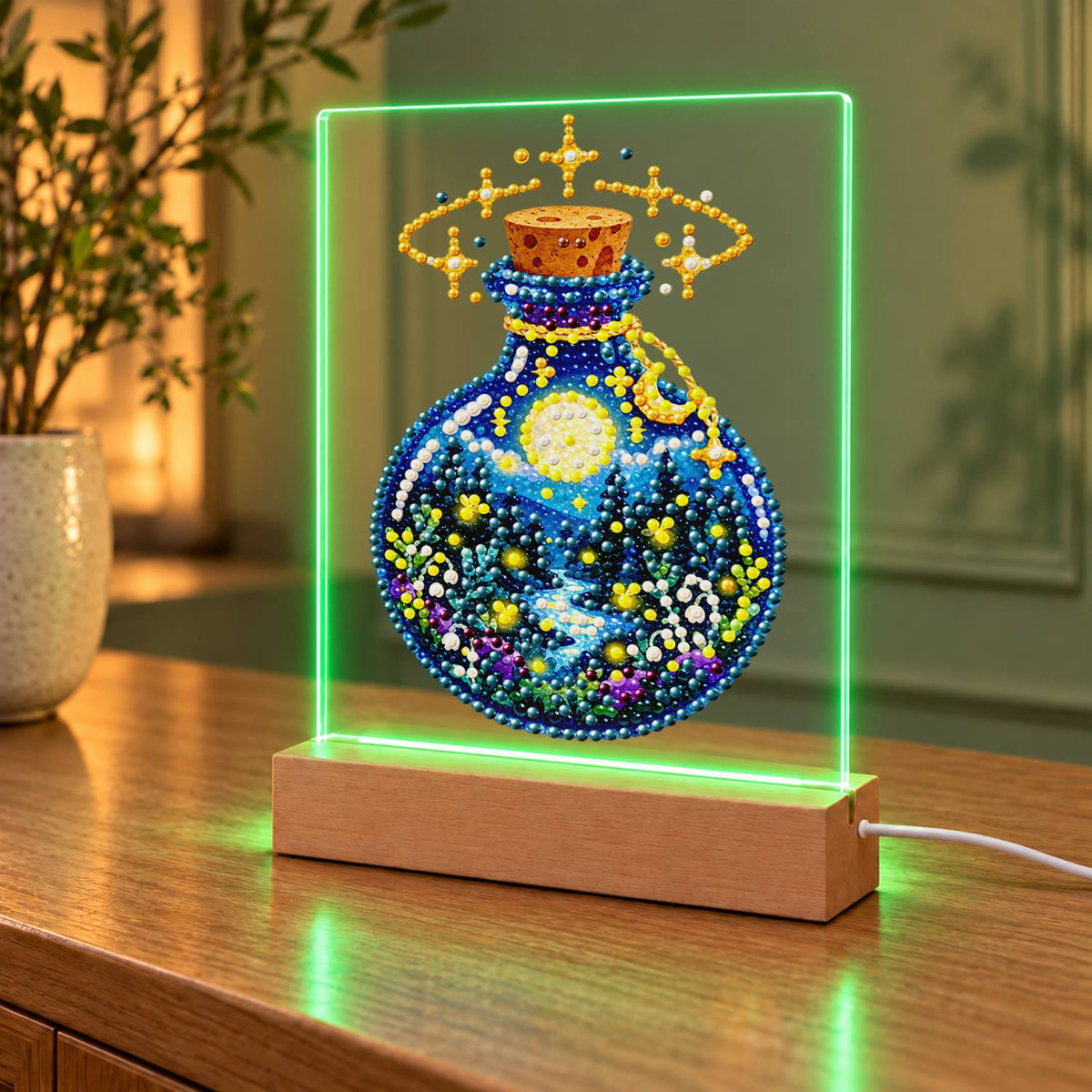 Starry Night in a Potion Bottle (Light-Up Pearl Painting)