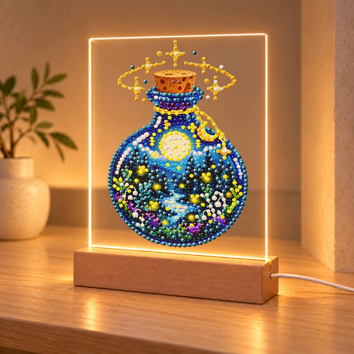 Starry Night in a Potion Bottle (Light-Up Pearl Painting)