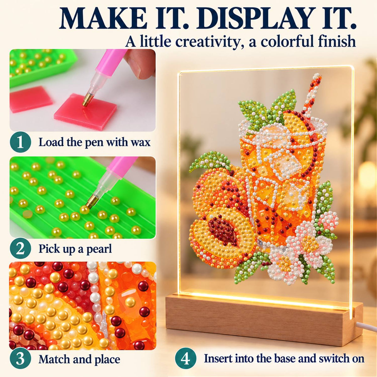 Iced Peach Tea with Blossoms (Light-Up Pearl Painting)