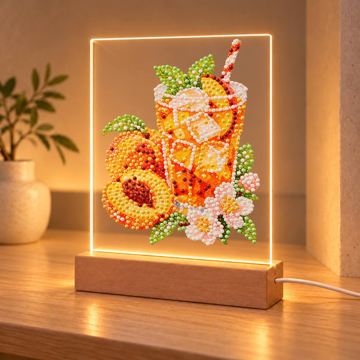Iced Peach Tea with Blossoms (Light-Up Pearl Painting)