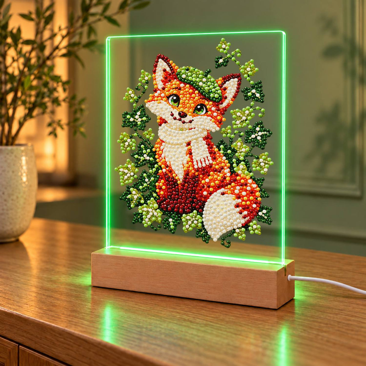 Fox in a Green Beret (Light-Up Pearl Painting)