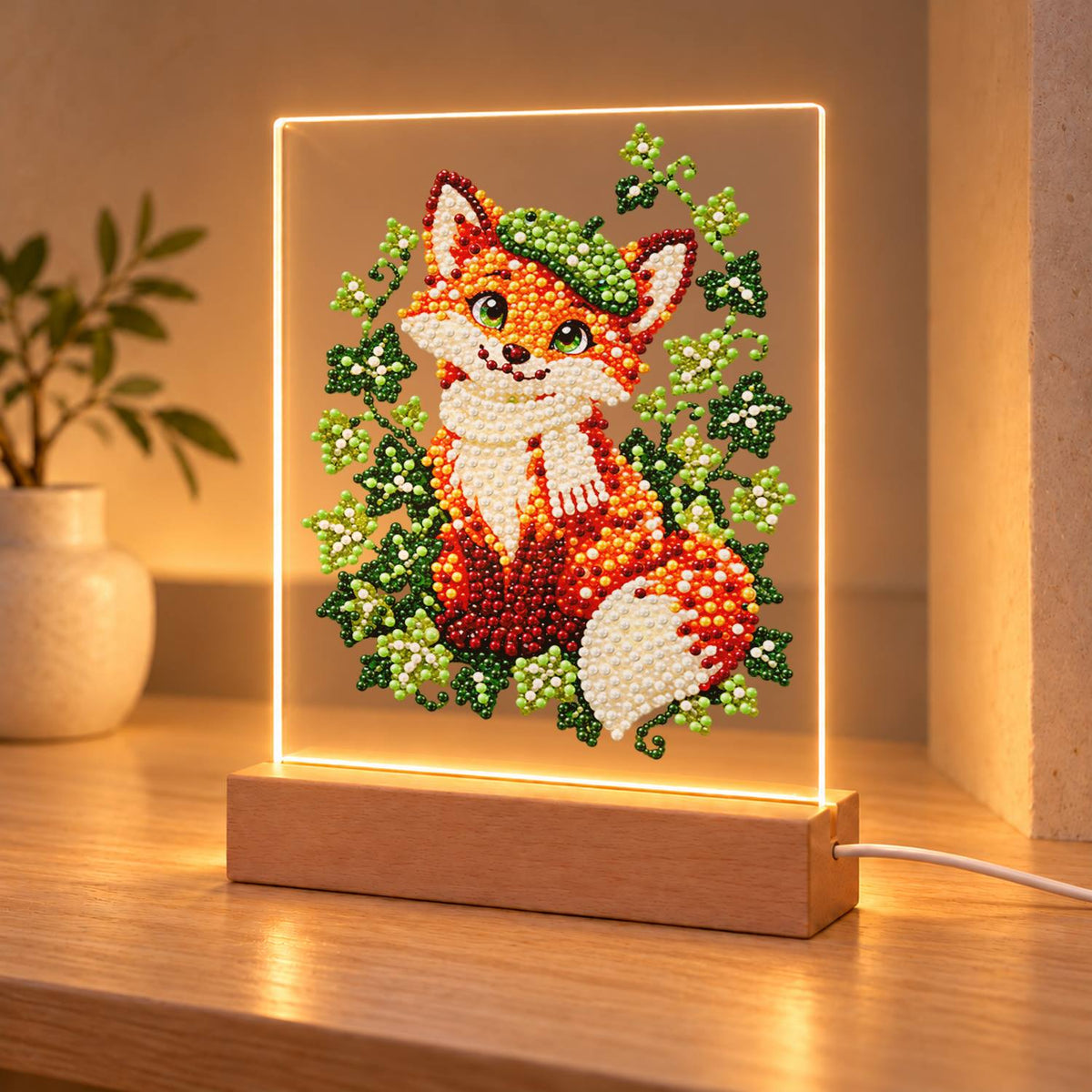 Fox in a Green Beret (Light-Up Pearl Painting)