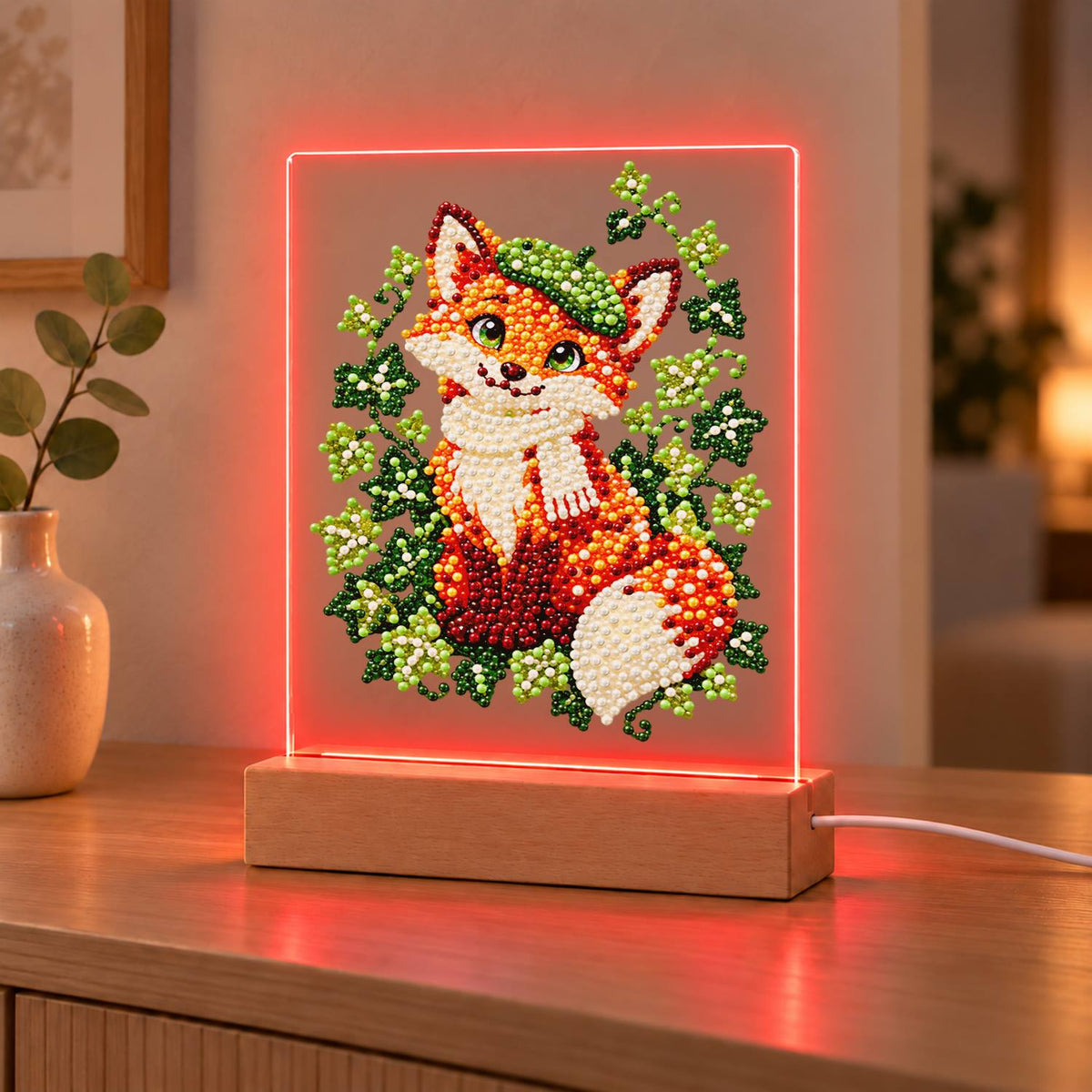 Fox in a Green Beret (Light-Up Pearl Painting)