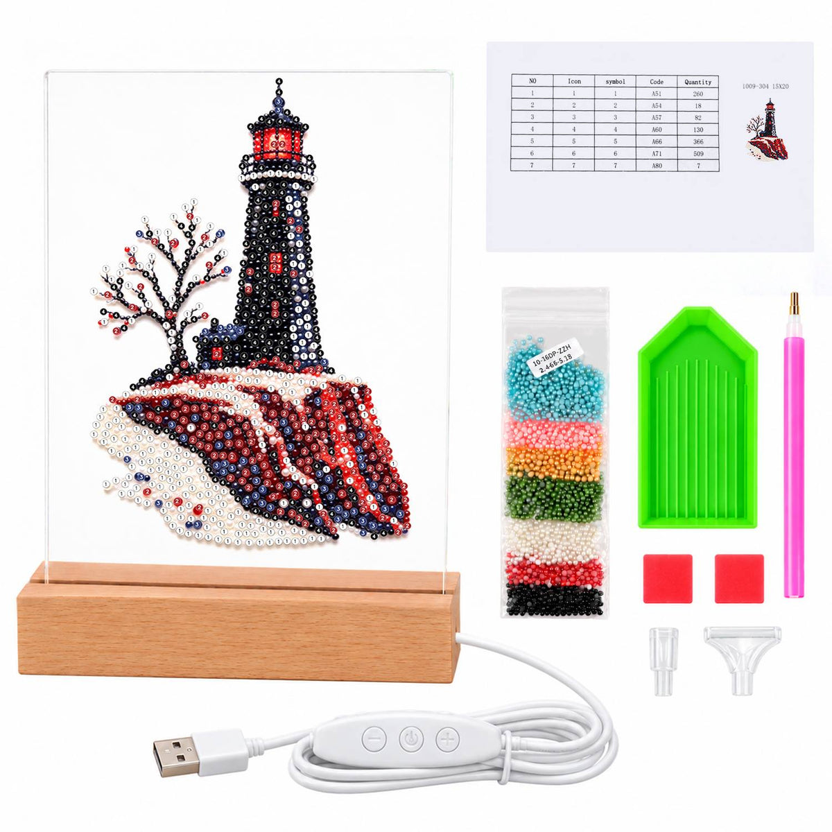 Black Lighthouse on Red Cliffs (Light-Up Pearl Painting)