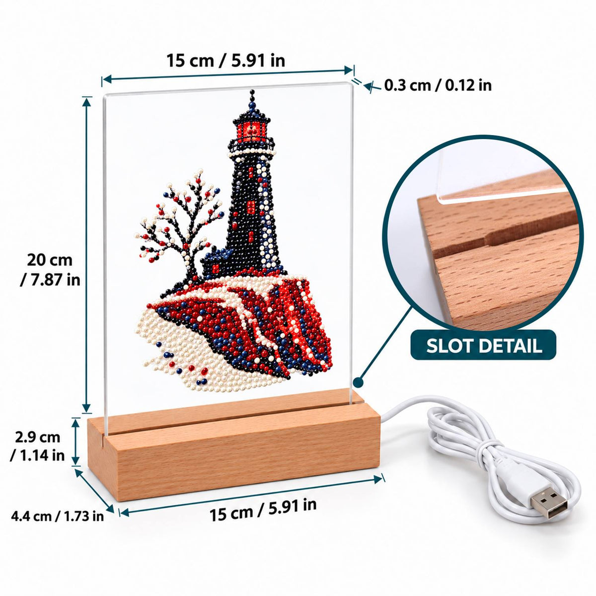Black Lighthouse on Red Cliffs (Light-Up Pearl Painting)