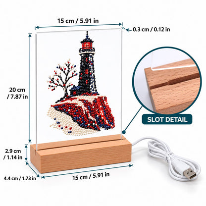 Black Lighthouse on Red Cliffs (Light-Up Pearl Painting)