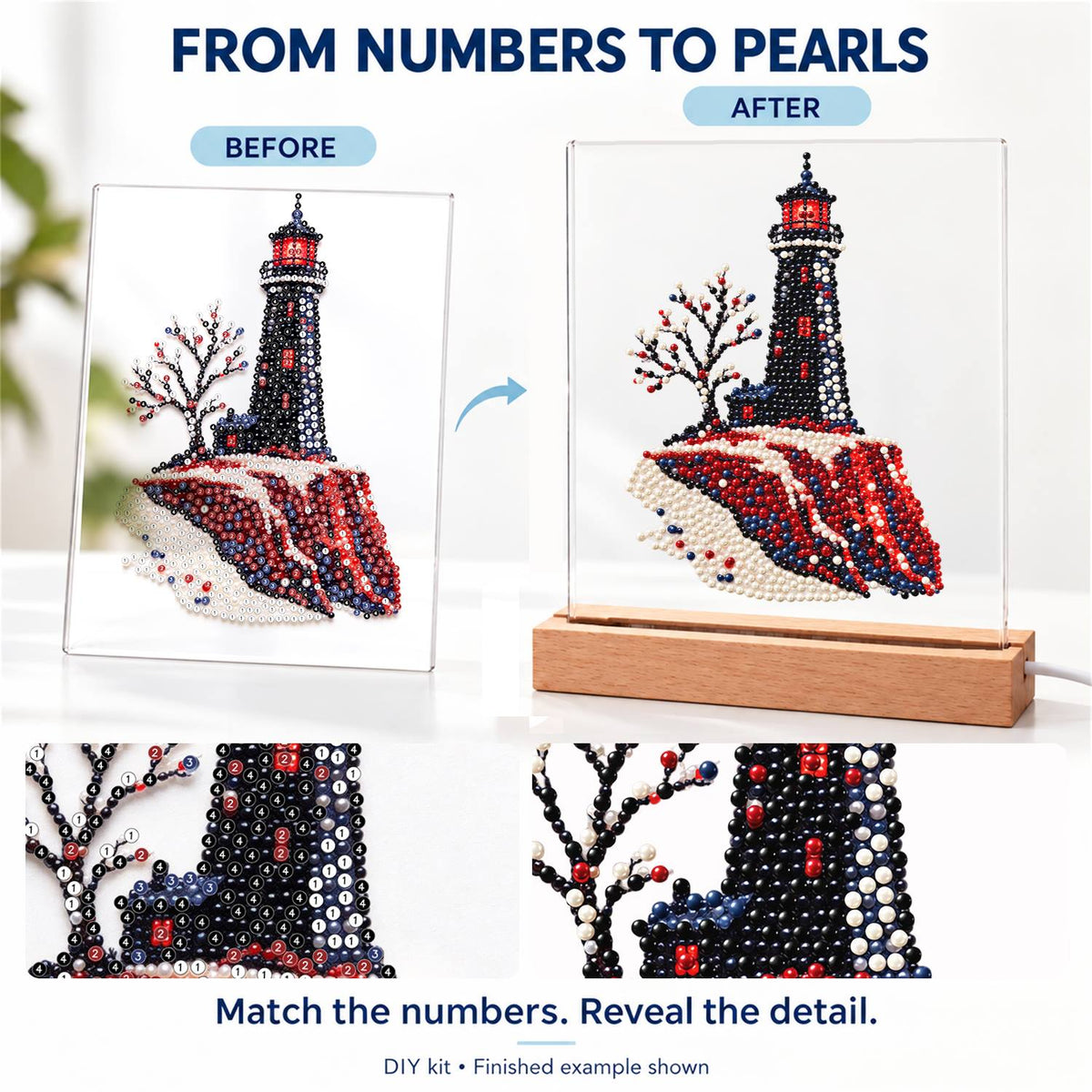 Black Lighthouse on Red Cliffs (Light-Up Pearl Painting)