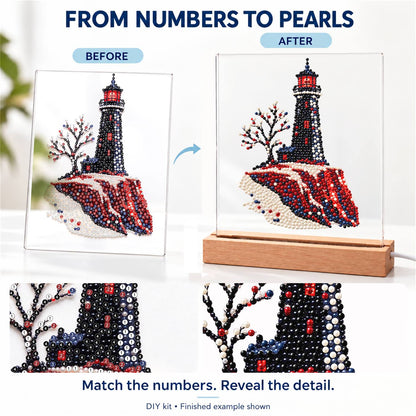 Black Lighthouse on Red Cliffs (Light-Up Pearl Painting)