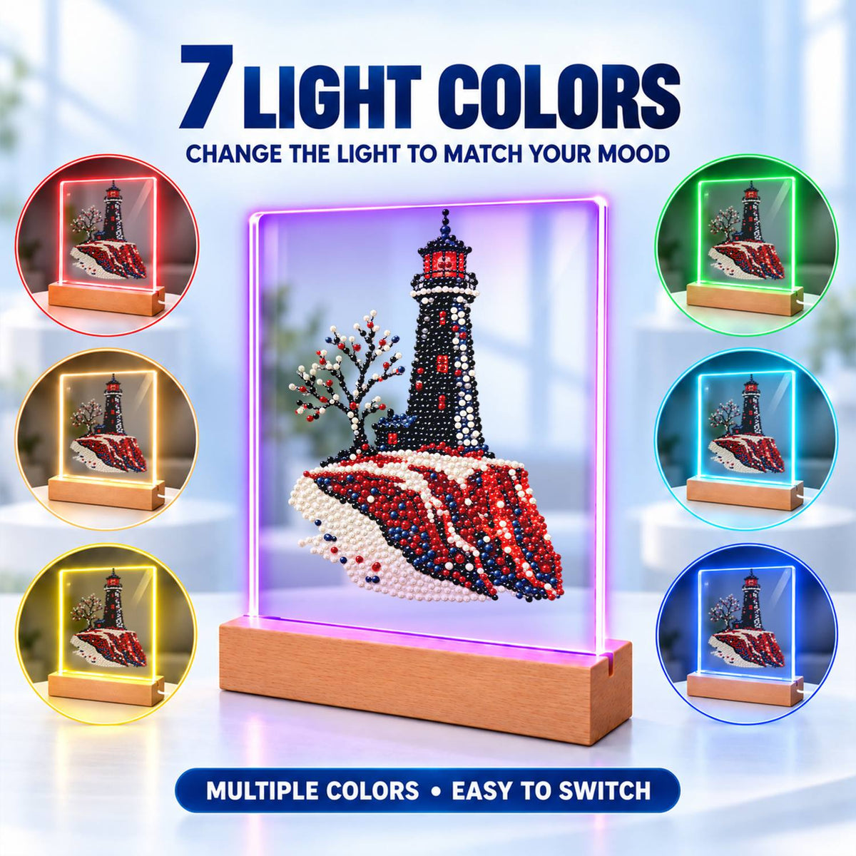Black Lighthouse on Red Cliffs (Light-Up Pearl Painting)