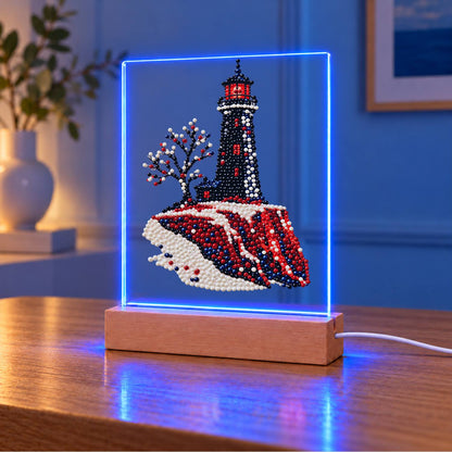 Black Lighthouse on Red Cliffs (Light-Up Pearl Painting)