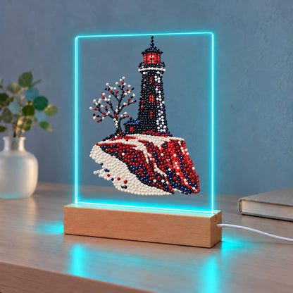 Black Lighthouse on Red Cliffs (Light-Up Pearl Painting)