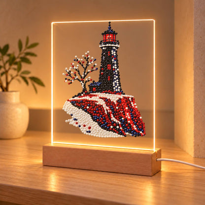 Black Lighthouse on Red Cliffs (Light-Up Pearl Painting)