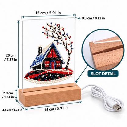 Red Cabin on a Snowy Hill (Light-Up Pearl Painting)