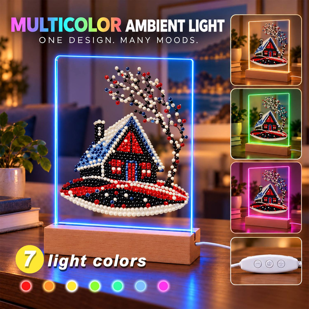 Red Cabin on a Snowy Hill (Light-Up Pearl Painting)