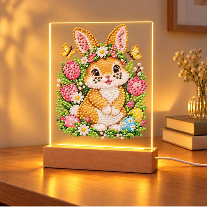 Flower-Crowned Bunny with Eggs (Light-Up Pearl Painting)