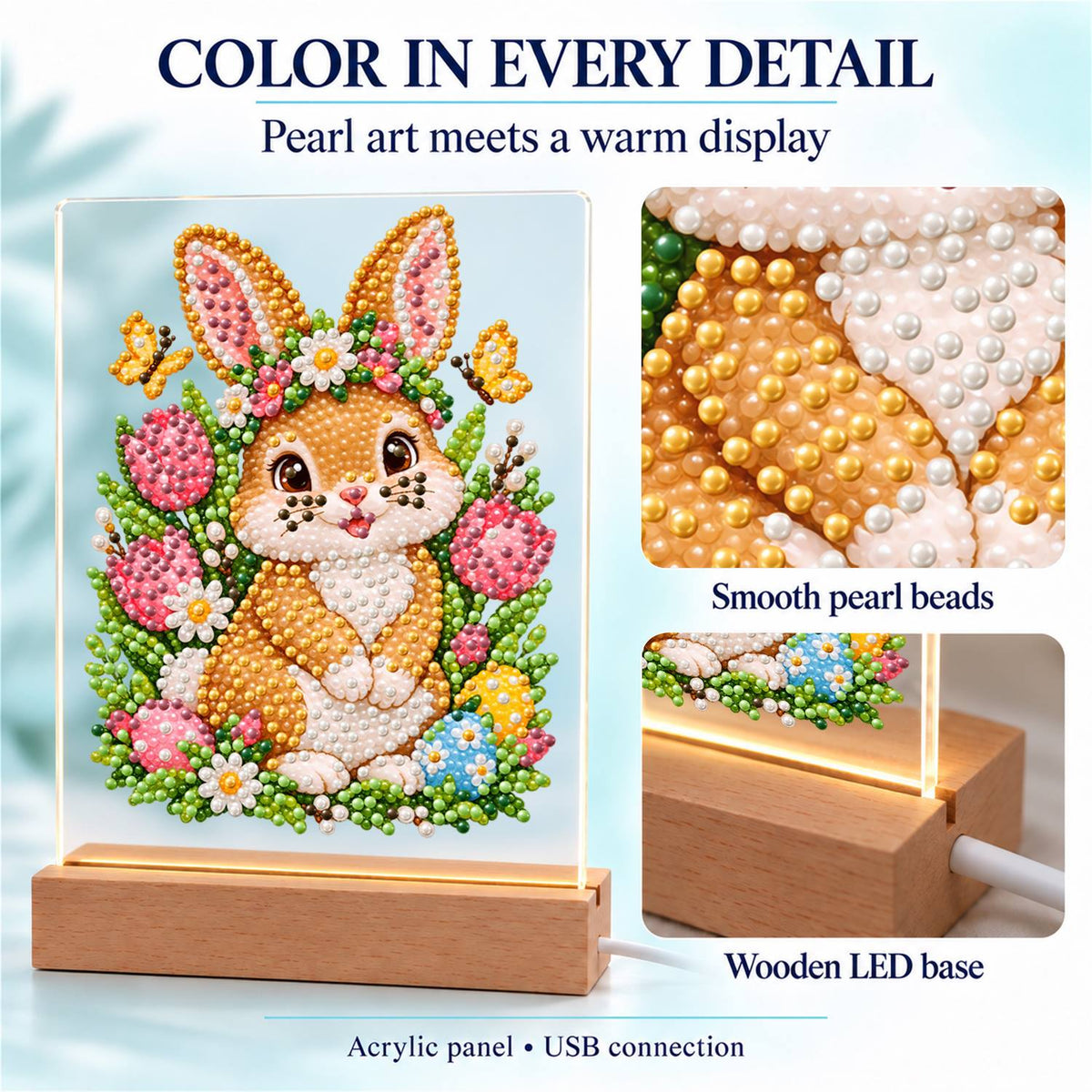 Flower-Crowned Bunny with Eggs (Light-Up Pearl Painting)