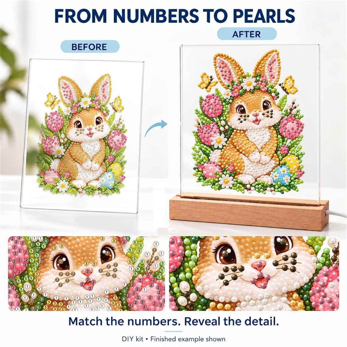 Flower-Crowned Bunny with Eggs (Light-Up Pearl Painting)