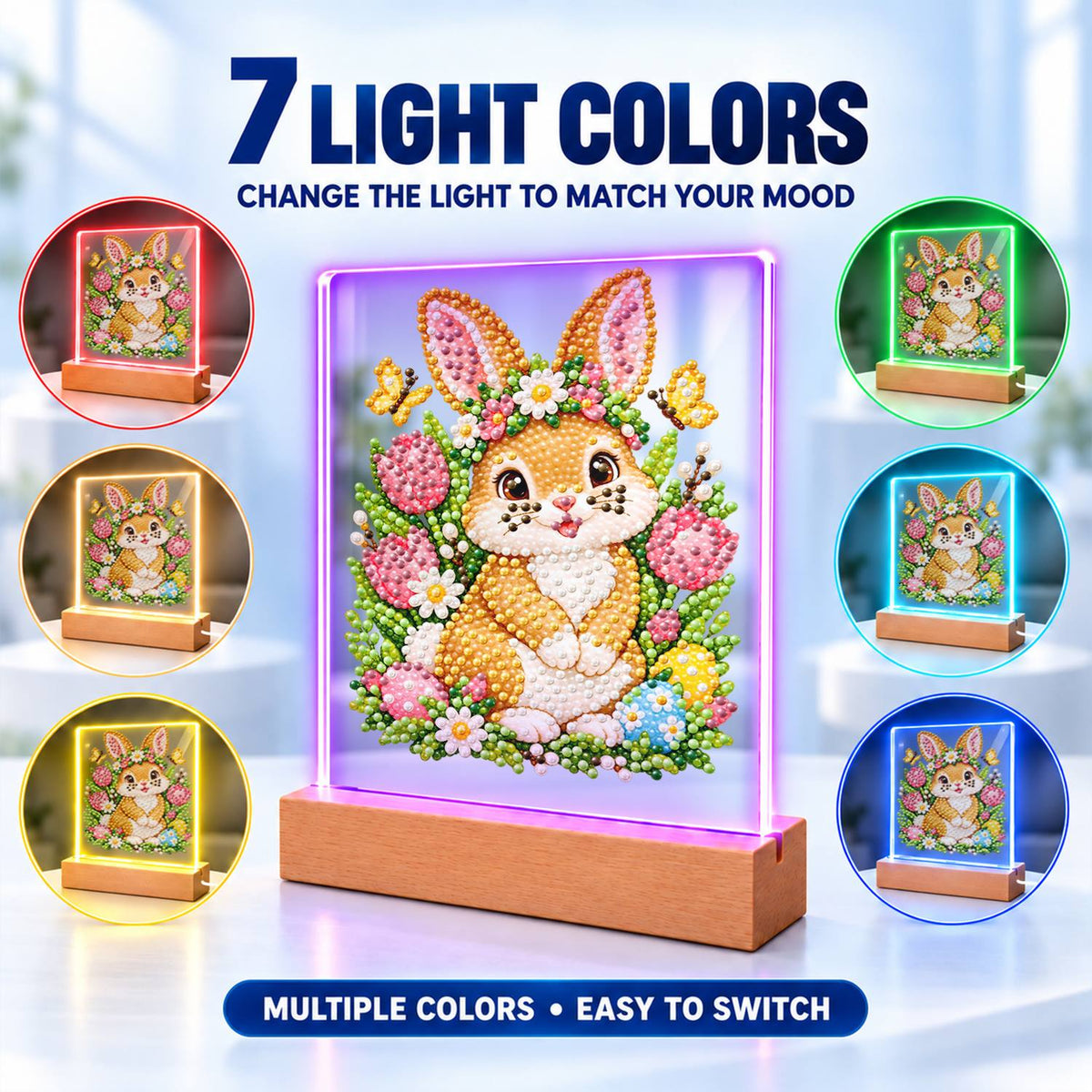Flower-Crowned Bunny with Eggs (Light-Up Pearl Painting)