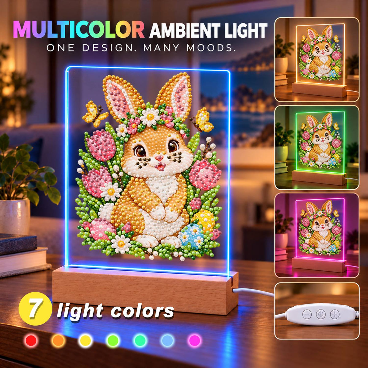 Flower-Crowned Bunny with Eggs (Light-Up Pearl Painting)