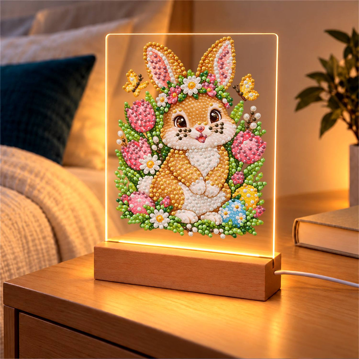 Flower-Crowned Bunny with Eggs (Light-Up Pearl Painting)