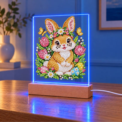 Flower-Crowned Bunny with Eggs (Light-Up Pearl Painting)
