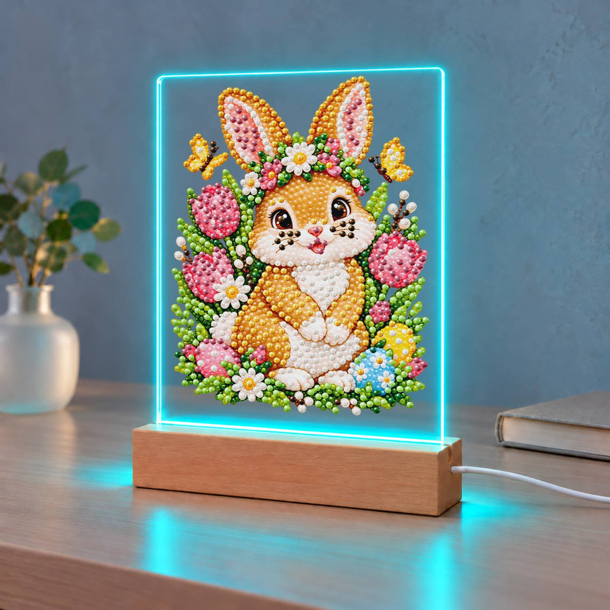 Flower-Crowned Bunny with Eggs (Light-Up Pearl Painting)