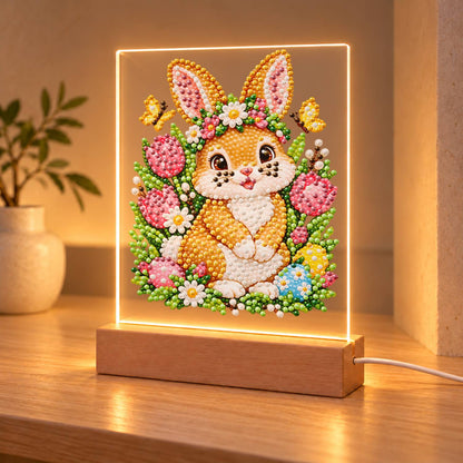 Flower-Crowned Bunny with Eggs (Light-Up Pearl Painting)
