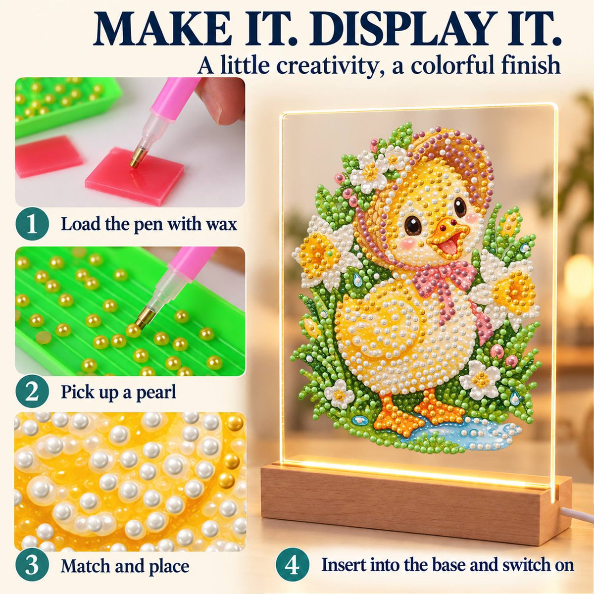 Duckling in a Spring Bonnet (Light-Up Pearl Painting)