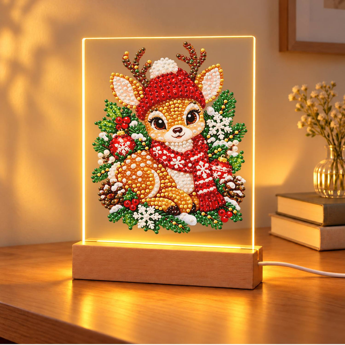 Fawn in a Red Nordic Scarf (Light-Up Pearl Painting)