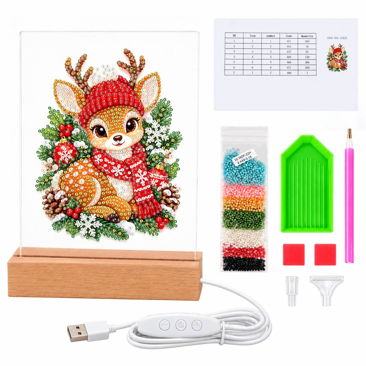 Fawn in a Red Nordic Scarf (Light-Up Pearl Painting)