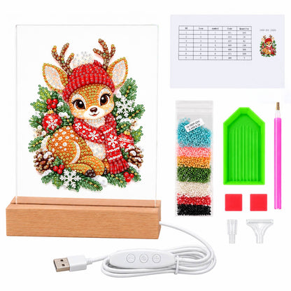 Fawn in a Red Nordic Scarf (Light-Up Pearl Painting)