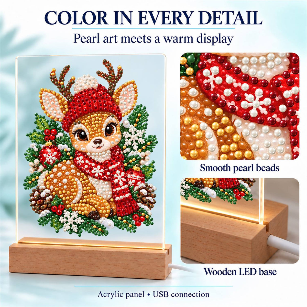 Fawn in a Red Nordic Scarf (Light-Up Pearl Painting)