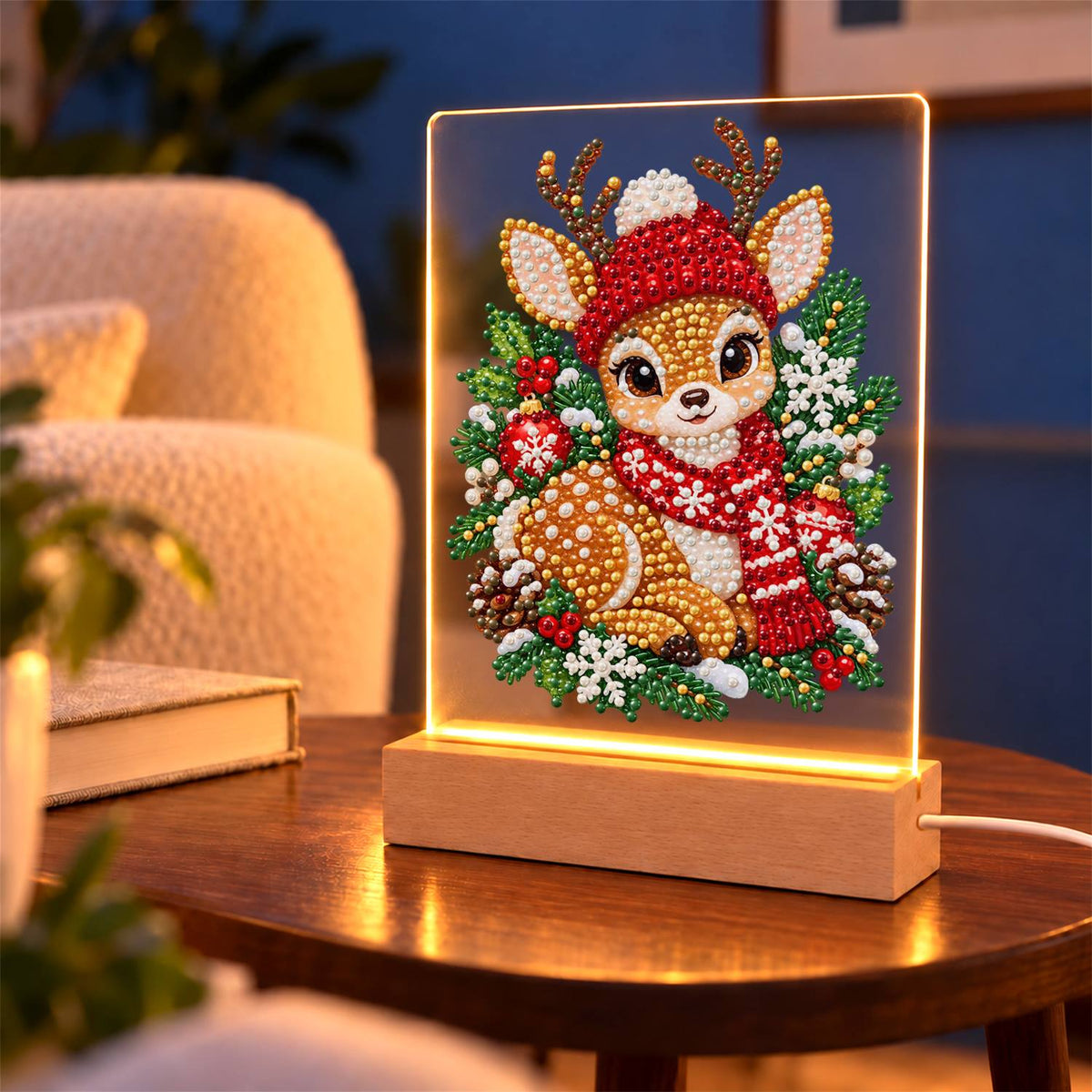 Fawn in a Red Nordic Scarf (Light-Up Pearl Painting)