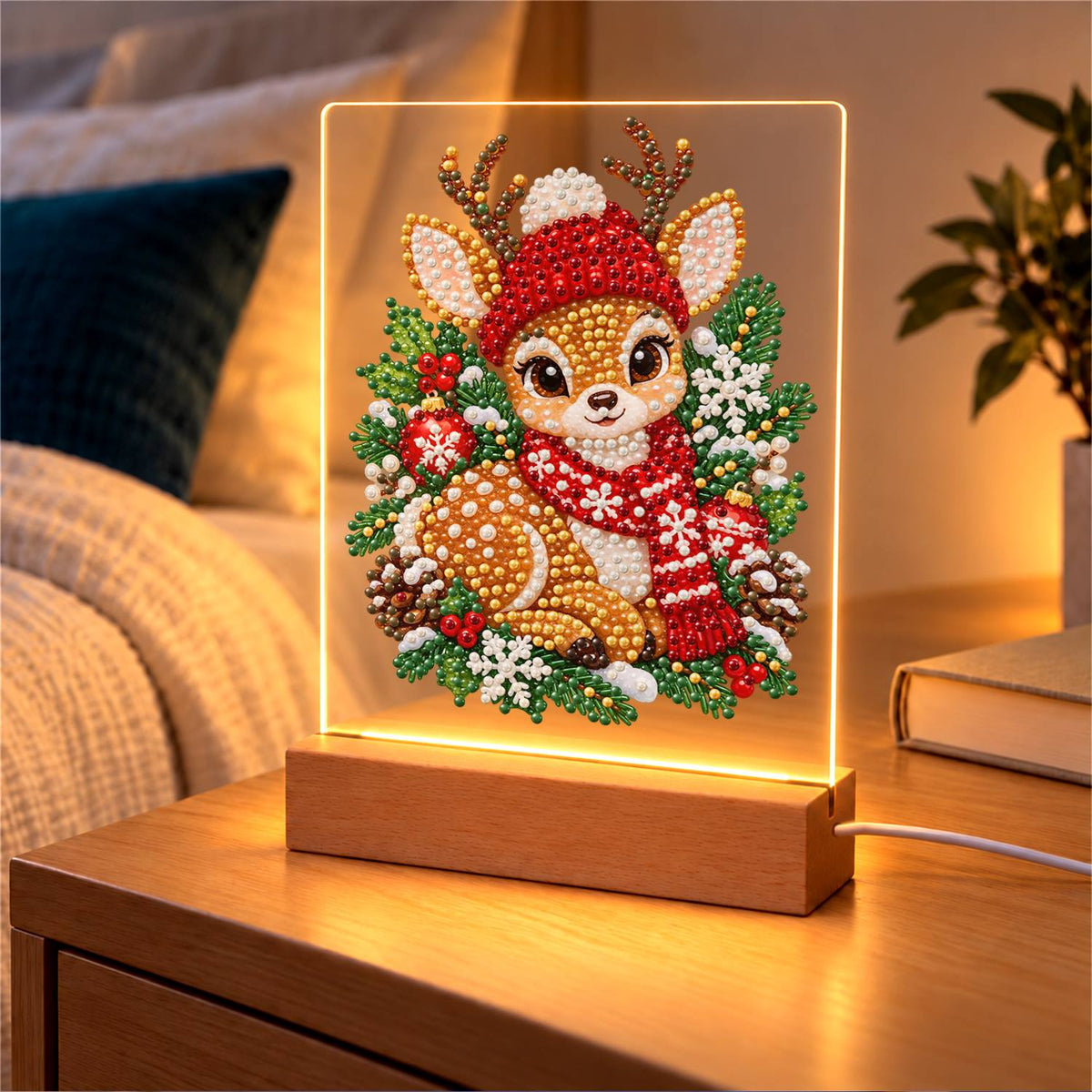 Fawn in a Red Nordic Scarf (Light-Up Pearl Painting)