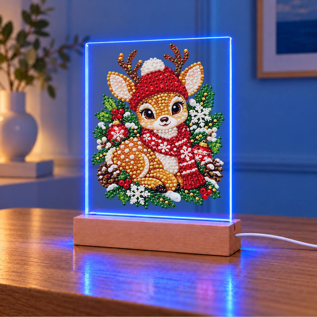 Fawn in a Red Nordic Scarf (Light-Up Pearl Painting)