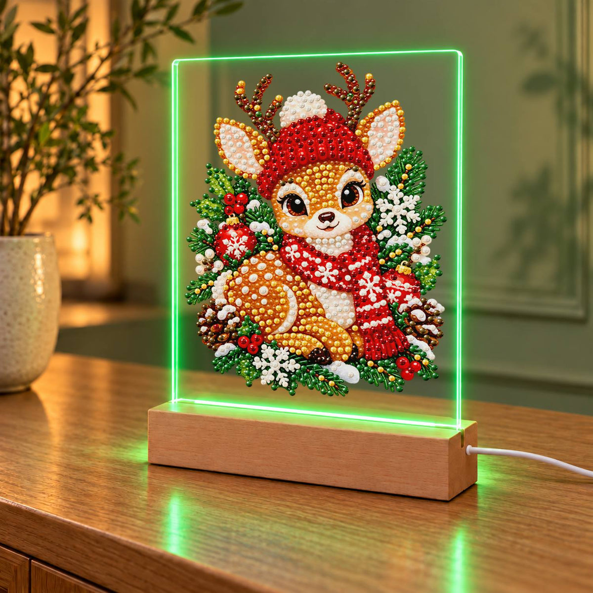 Fawn in a Red Nordic Scarf (Light-Up Pearl Painting)