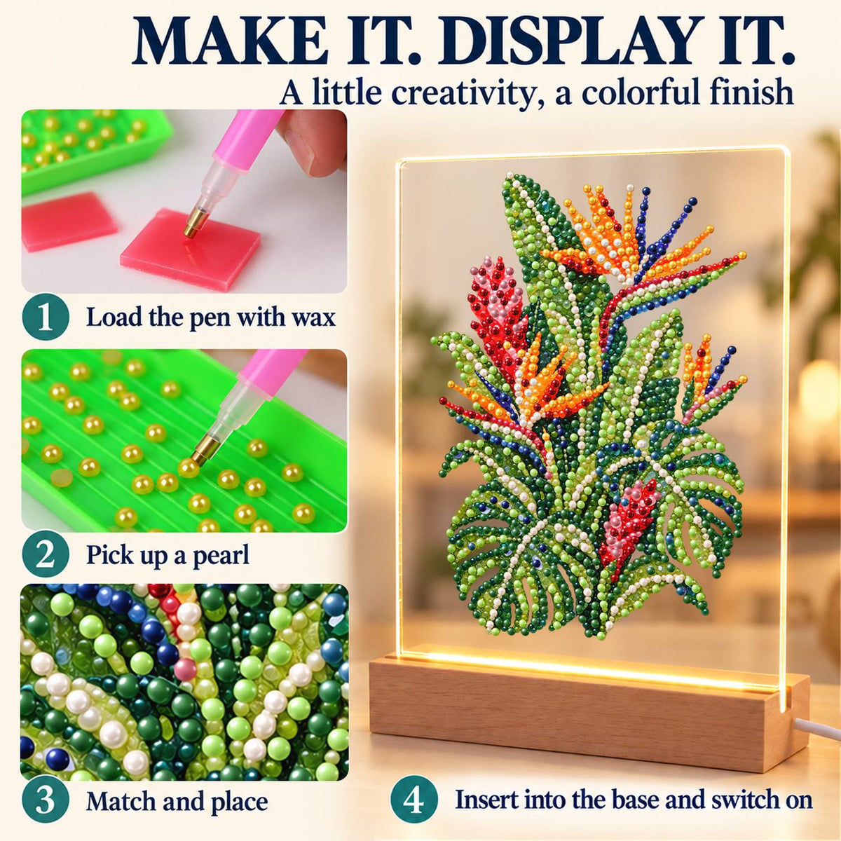 Bird of Paradise and Monstera (Light-Up Pearl Painting)