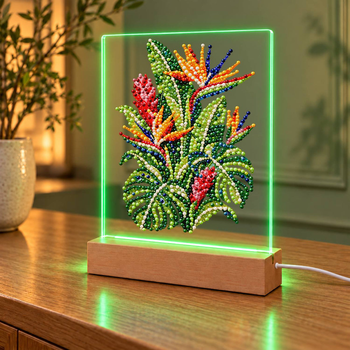 Bird of Paradise and Monstera (Light-Up Pearl Painting)