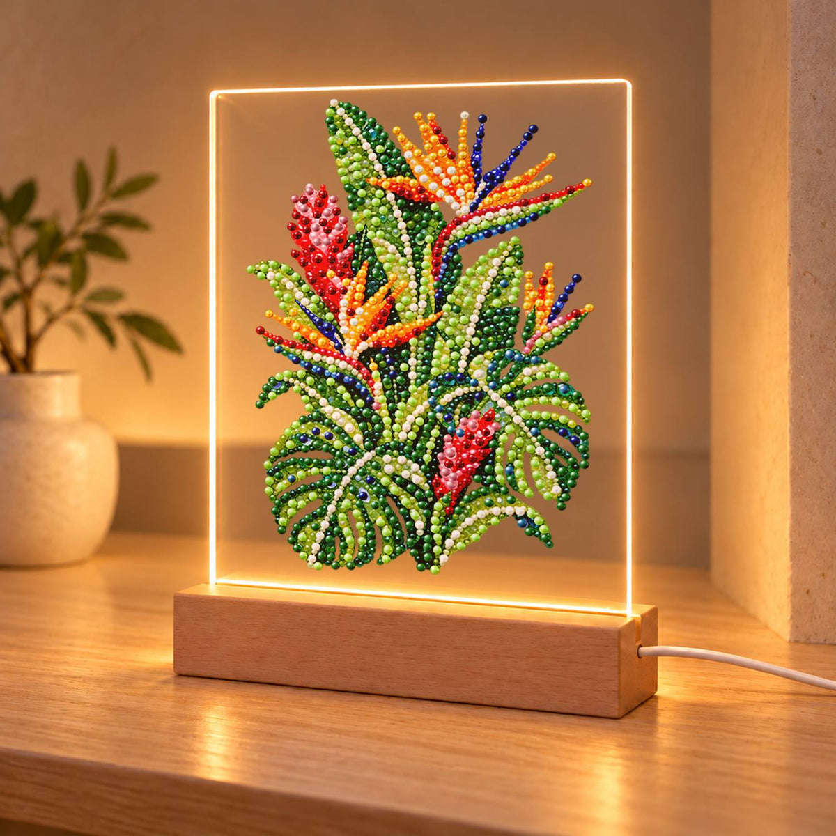 Bird of Paradise and Monstera (Light-Up Pearl Painting)