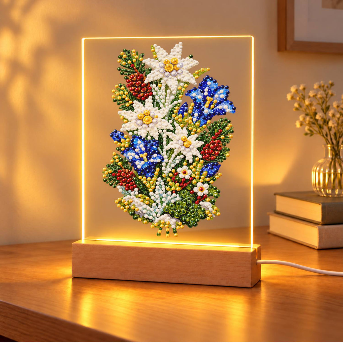 Edelweiss and Blue Gentians (Light-Up Pearl Painting)