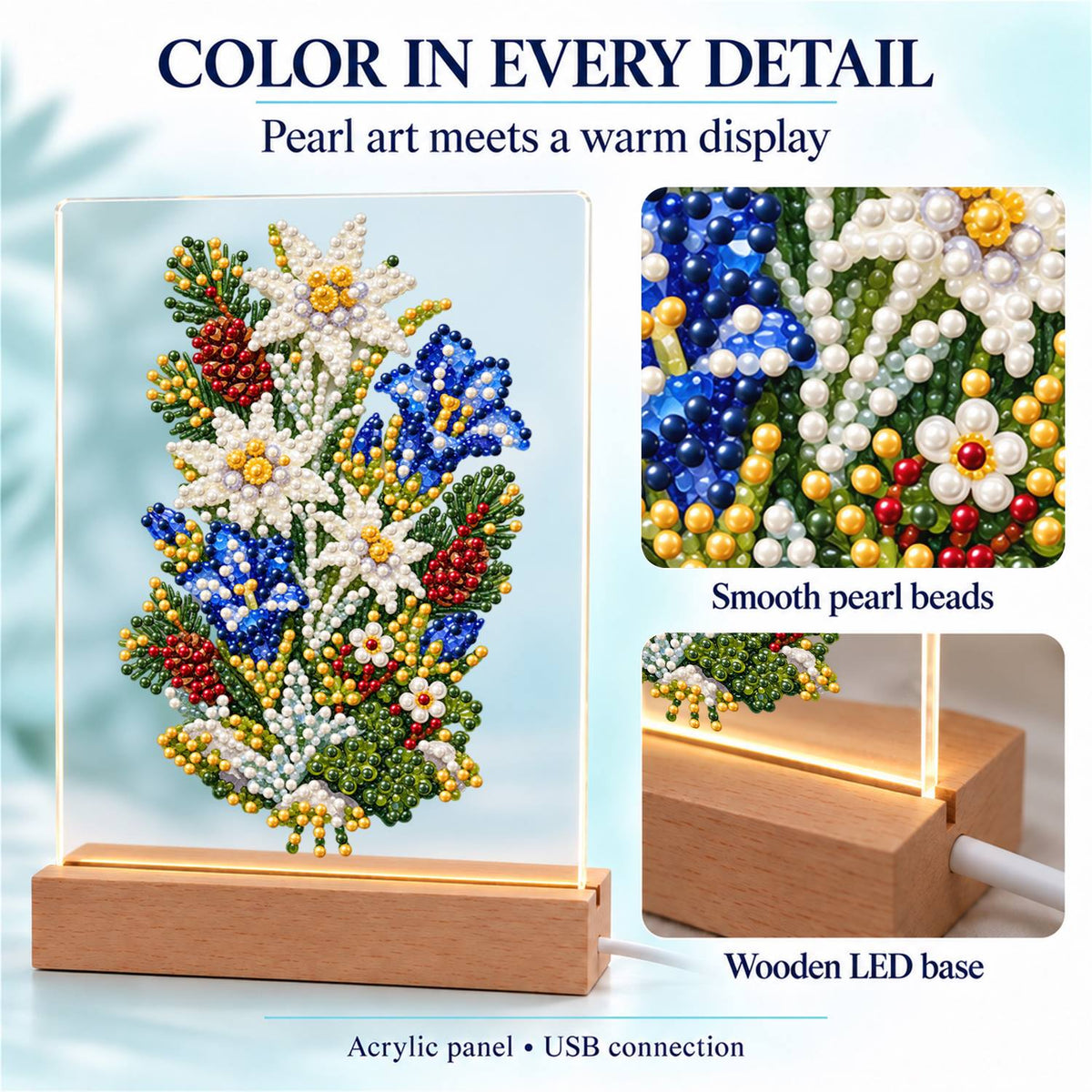 Edelweiss and Blue Gentians (Light-Up Pearl Painting)