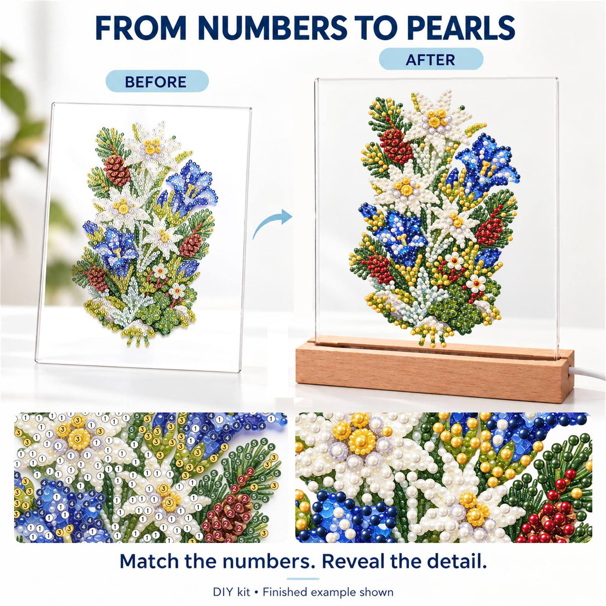 Edelweiss and Blue Gentians (Light-Up Pearl Painting)