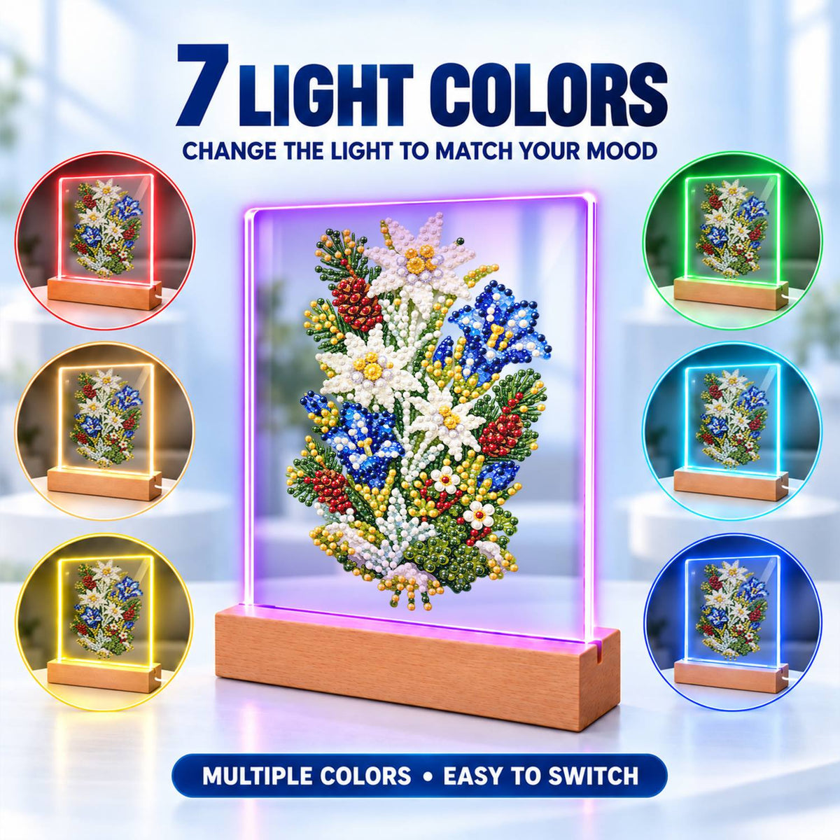 Edelweiss and Blue Gentians (Light-Up Pearl Painting)