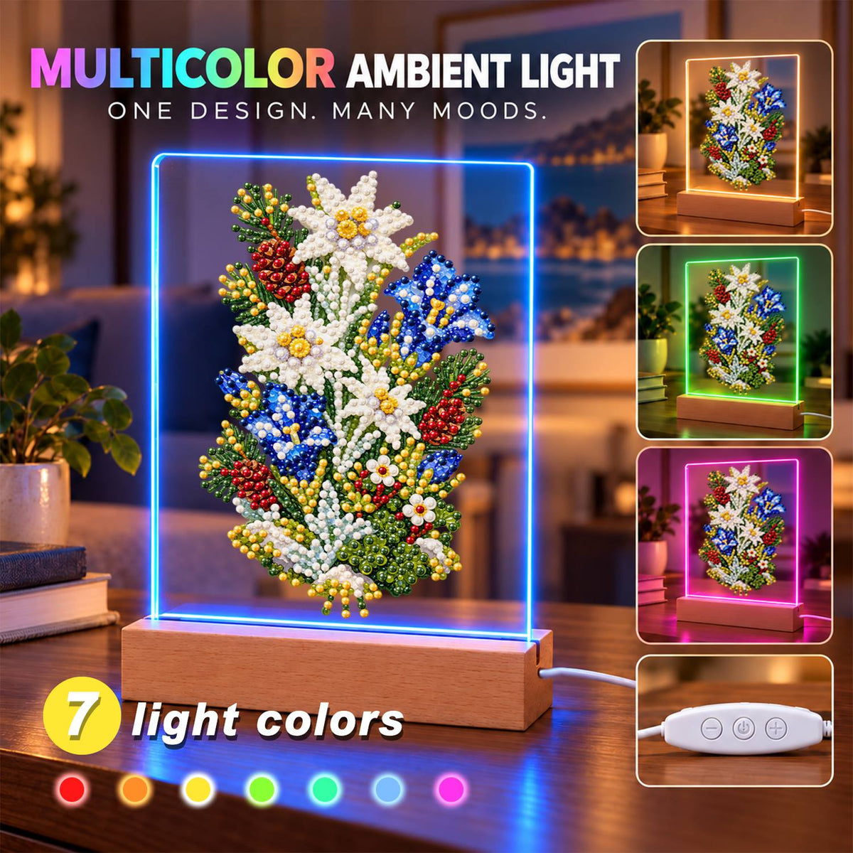 Edelweiss and Blue Gentians (Light-Up Pearl Painting)