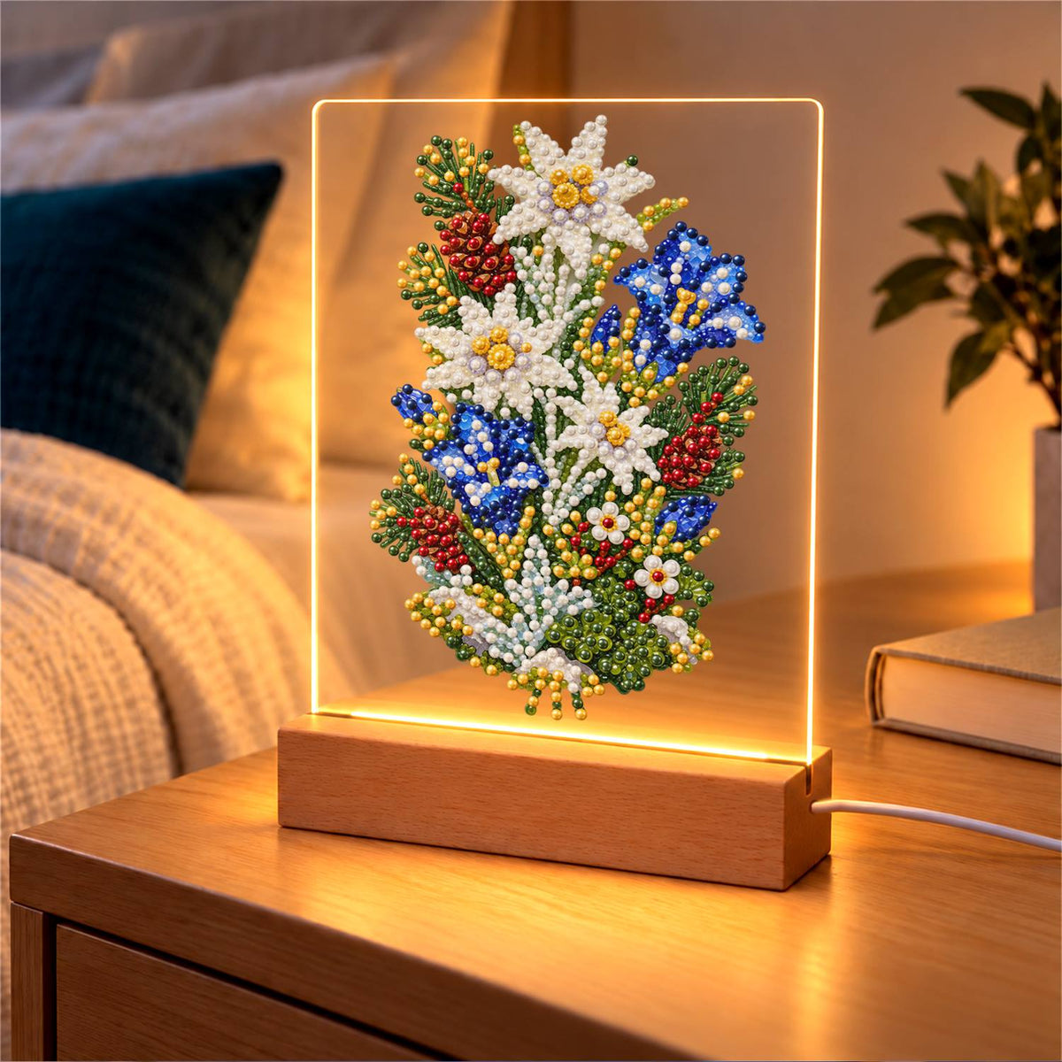 Edelweiss and Blue Gentians (Light-Up Pearl Painting)