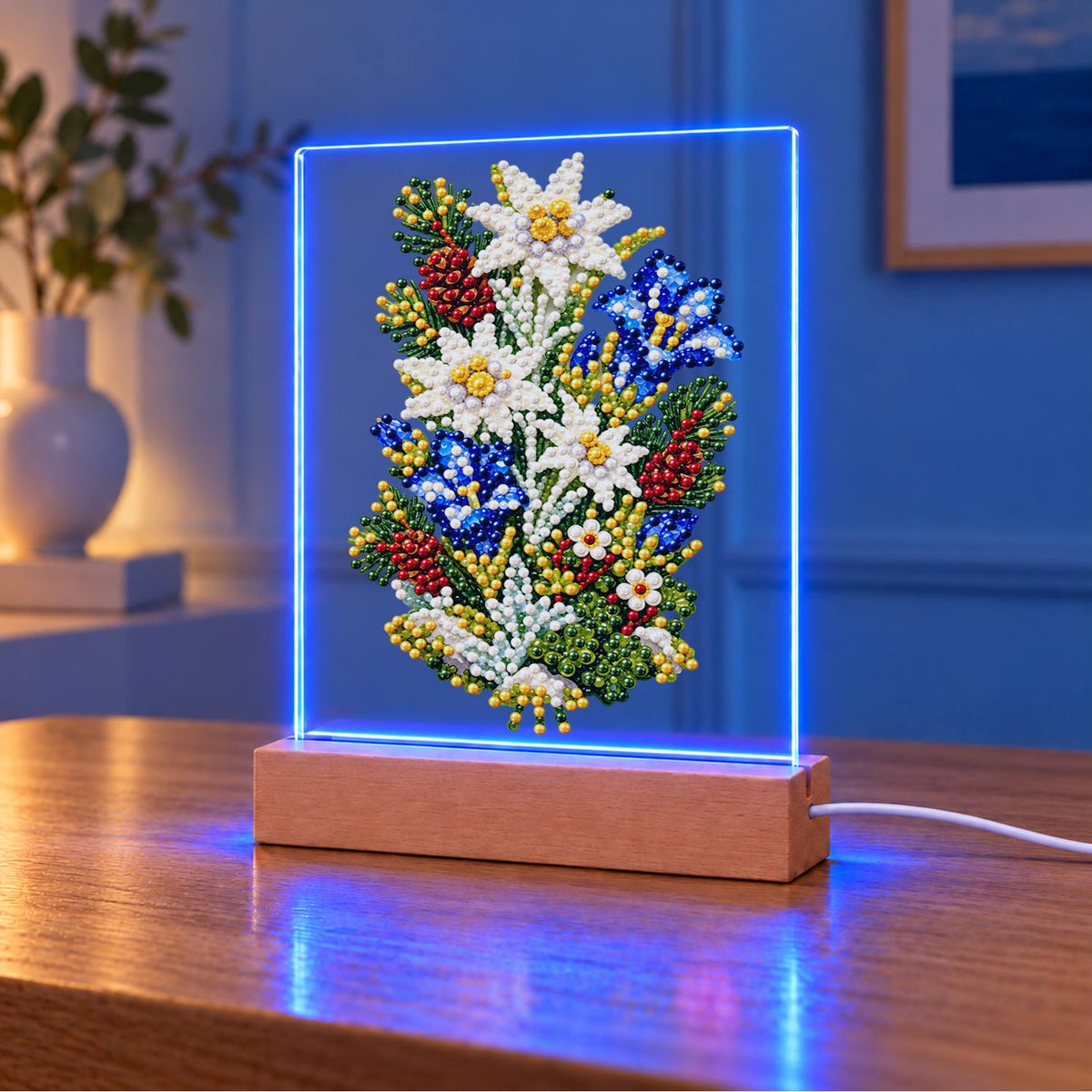 Edelweiss and Blue Gentians (Light-Up Pearl Painting)